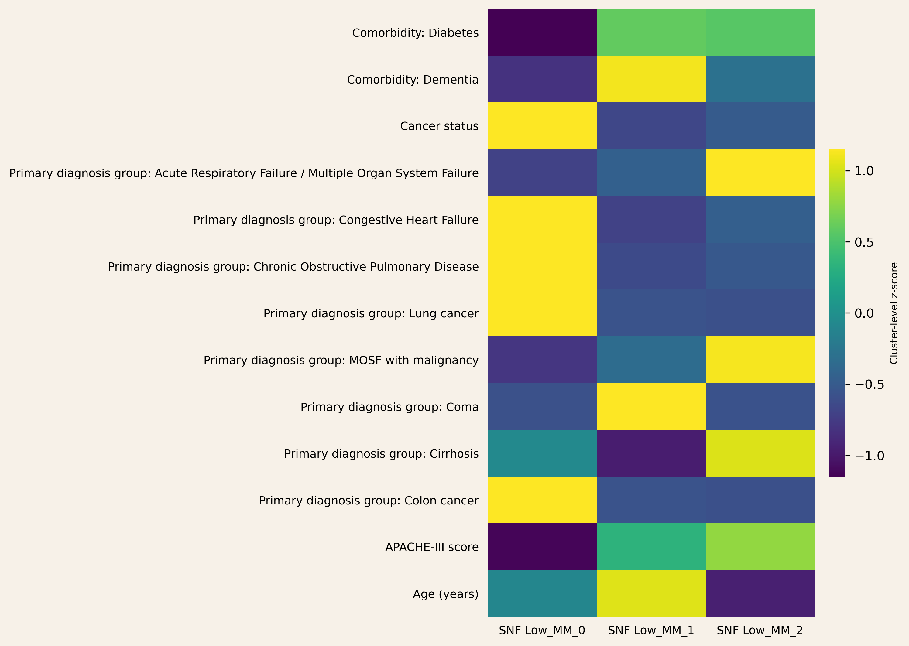 SNF cluster profiles in the low multimorbidity stratum
